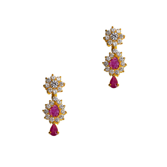 Pre-Owned 22ct Gold Synthetic Red & White Stone Earrings