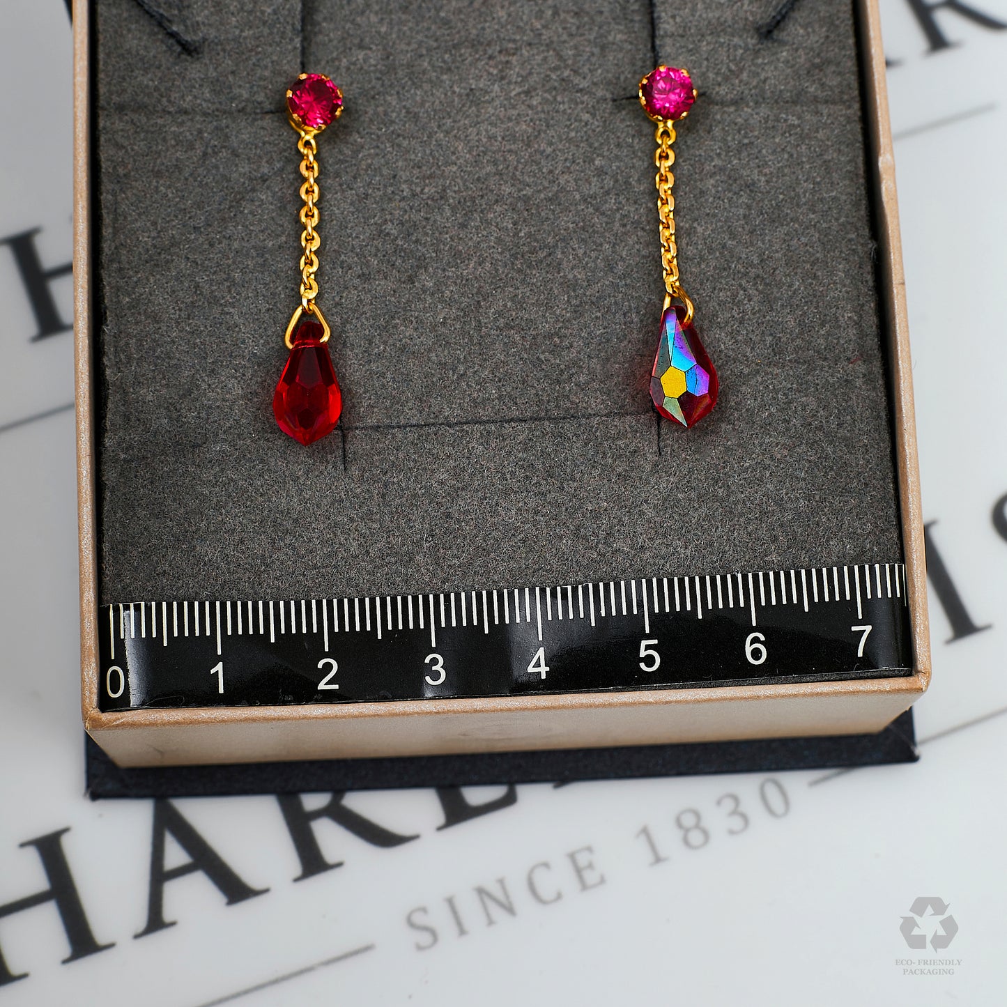 Pre-Owned 22ct Gold Red Crystal Drop Earrings