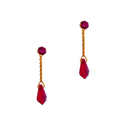 Pre-Owned 22ct Gold Red Crystal Drop Earrings