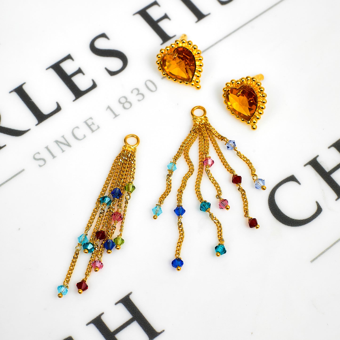 Pre-Owned 22ct Gold Multicolor Bead Drop Earrings