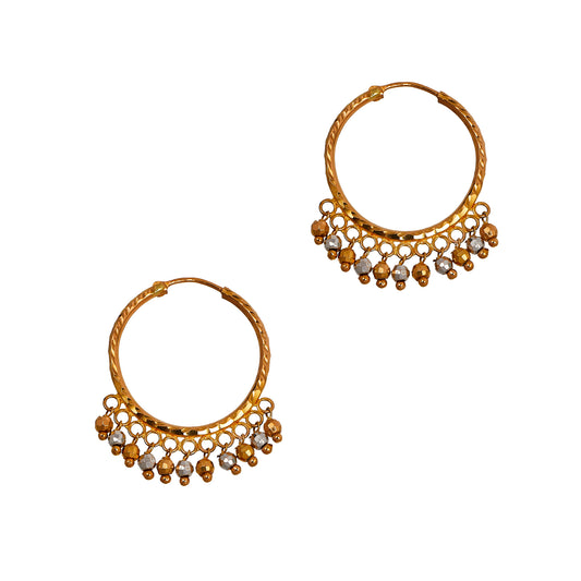Pre-Owned 22ct Gold 2 Tone Sleeper Hoop Earrings Beads Drop