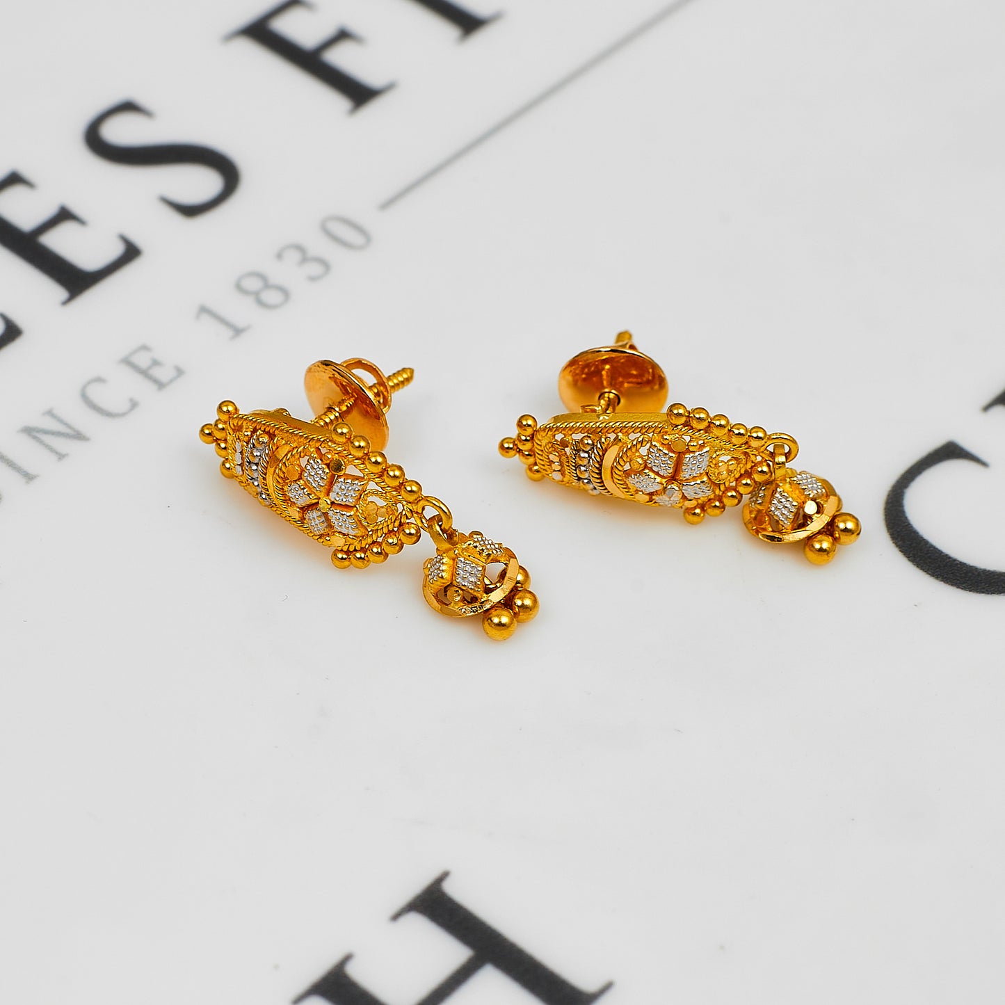 Pre-Owned 22ct Gold 2 Tone Drop Earrings