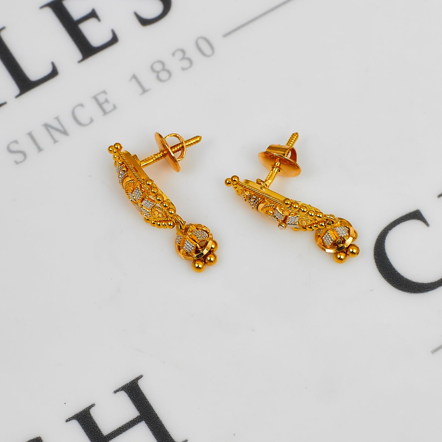 Pre-Owned 22ct Gold 2 Tone Drop Earrings
