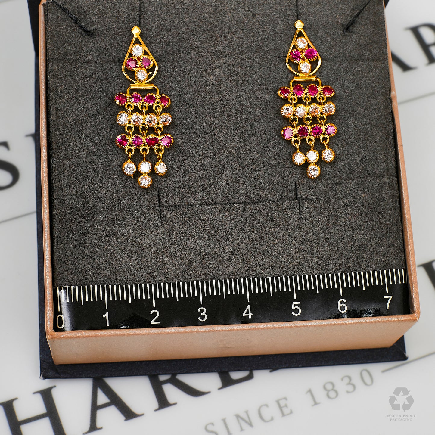 Pre-Owned 22ct Gold Synthetic Red & White Stone Earrings