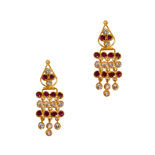 Pre-Owned 22ct Gold Synthetic Red & White Stone Earrings