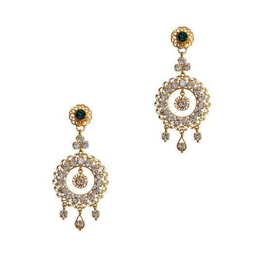 Pre-Owned 22ct Gold Round Green & White CZ  Drop Earrings
