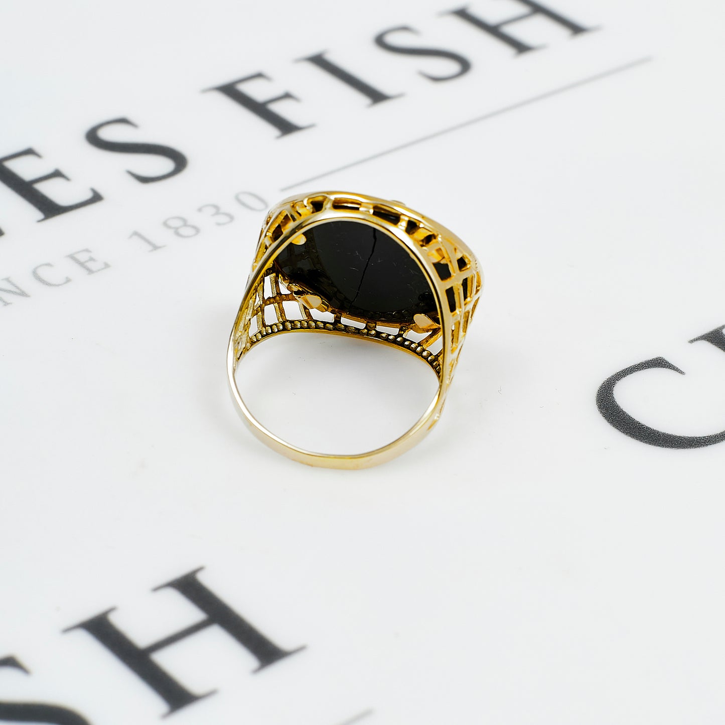 Pre-Owned 9ct Gold Dollar Symbol Round Onyx Ring Size R