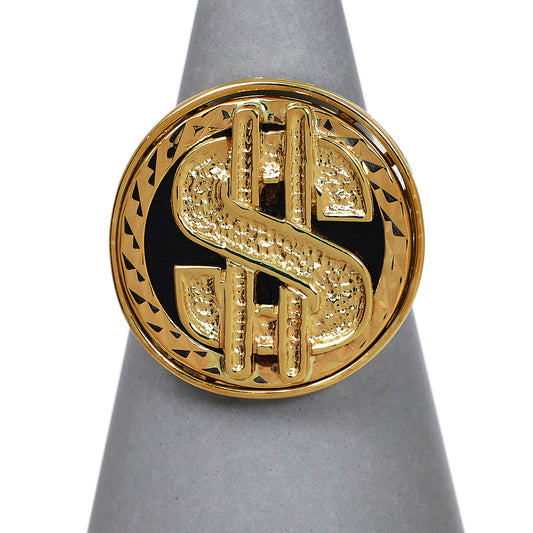 Pre-Owned 9ct Gold Dollar Symbol Round Onyx Ring Size R