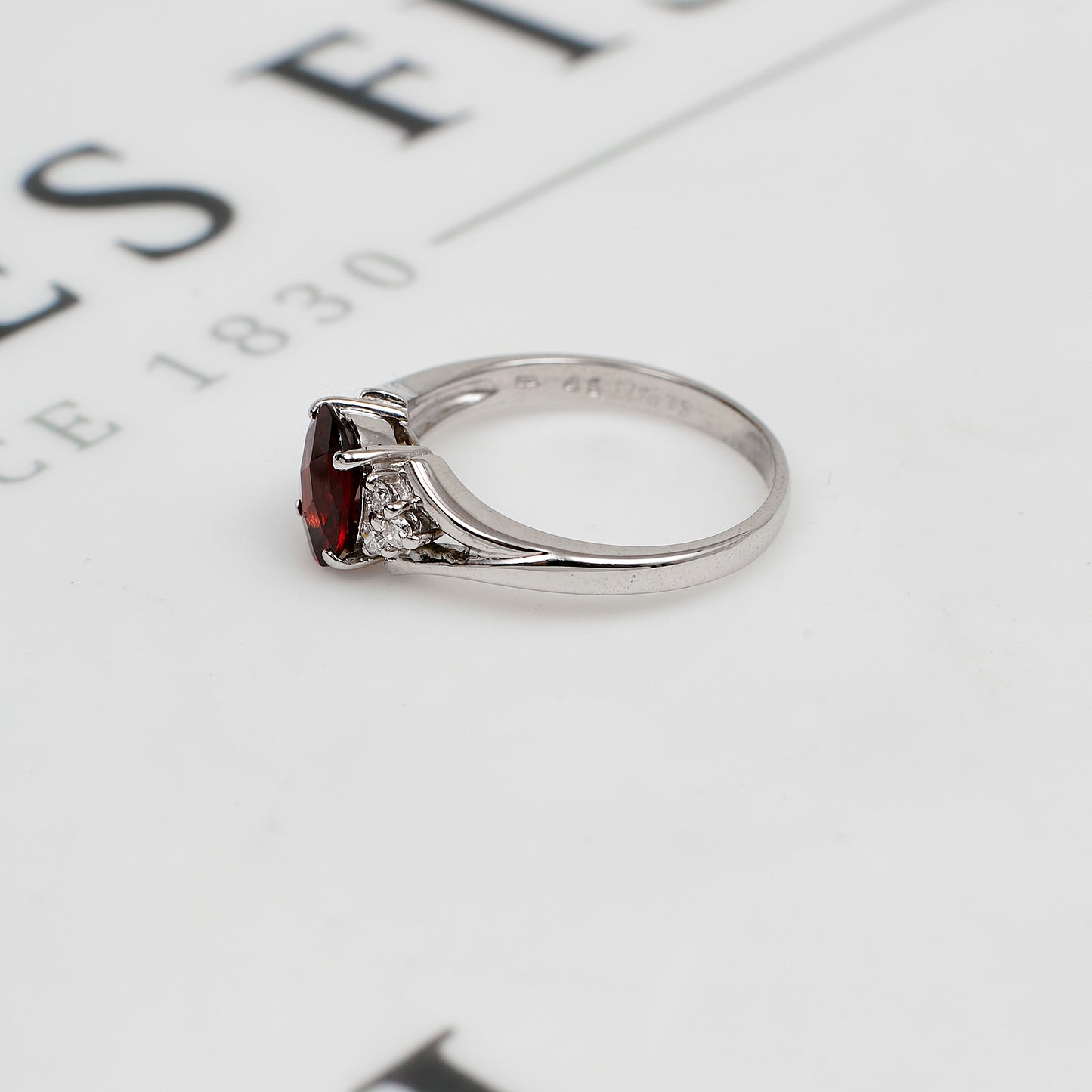 Pre-Owned 18ct White Gold Garnet & Diamond Ring Size M
