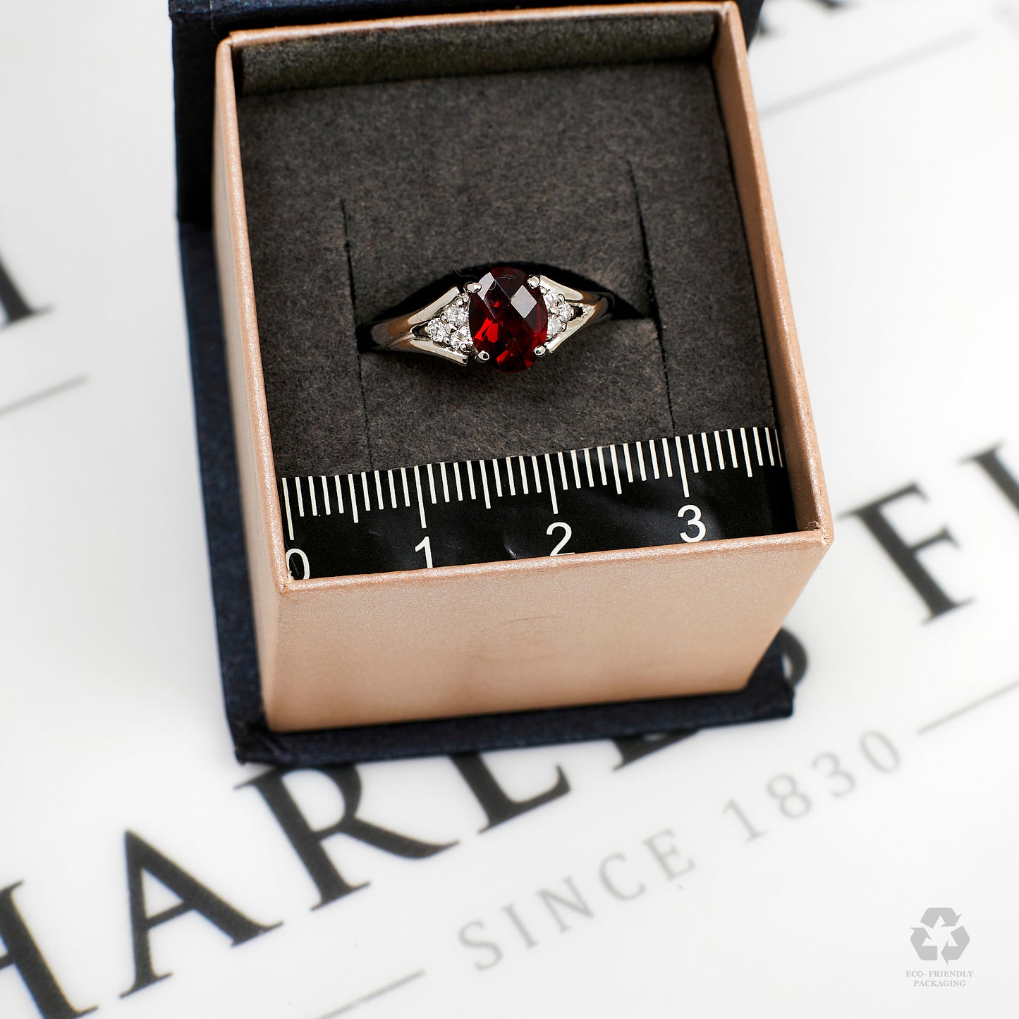 Pre-Owned 18ct White Gold Garnet & Diamond Ring Size M