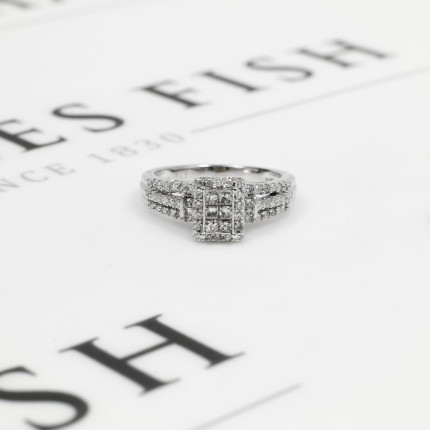 Pre-Owned 18ct White Gold Rectangular Diamond Cluster Ring