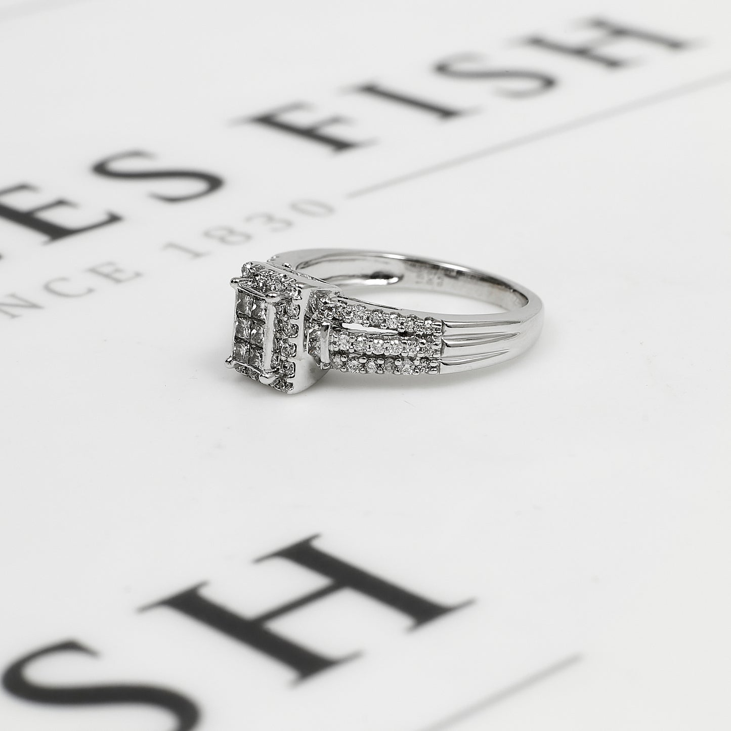 Pre-Owned 18ct White Gold Rectangular Diamond Cluster Ring