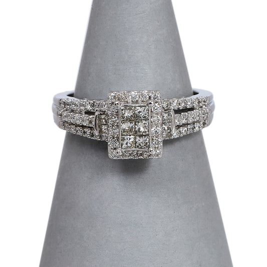 Pre-Owned 18ct White Gold Rectangular Diamond Cluster Ring