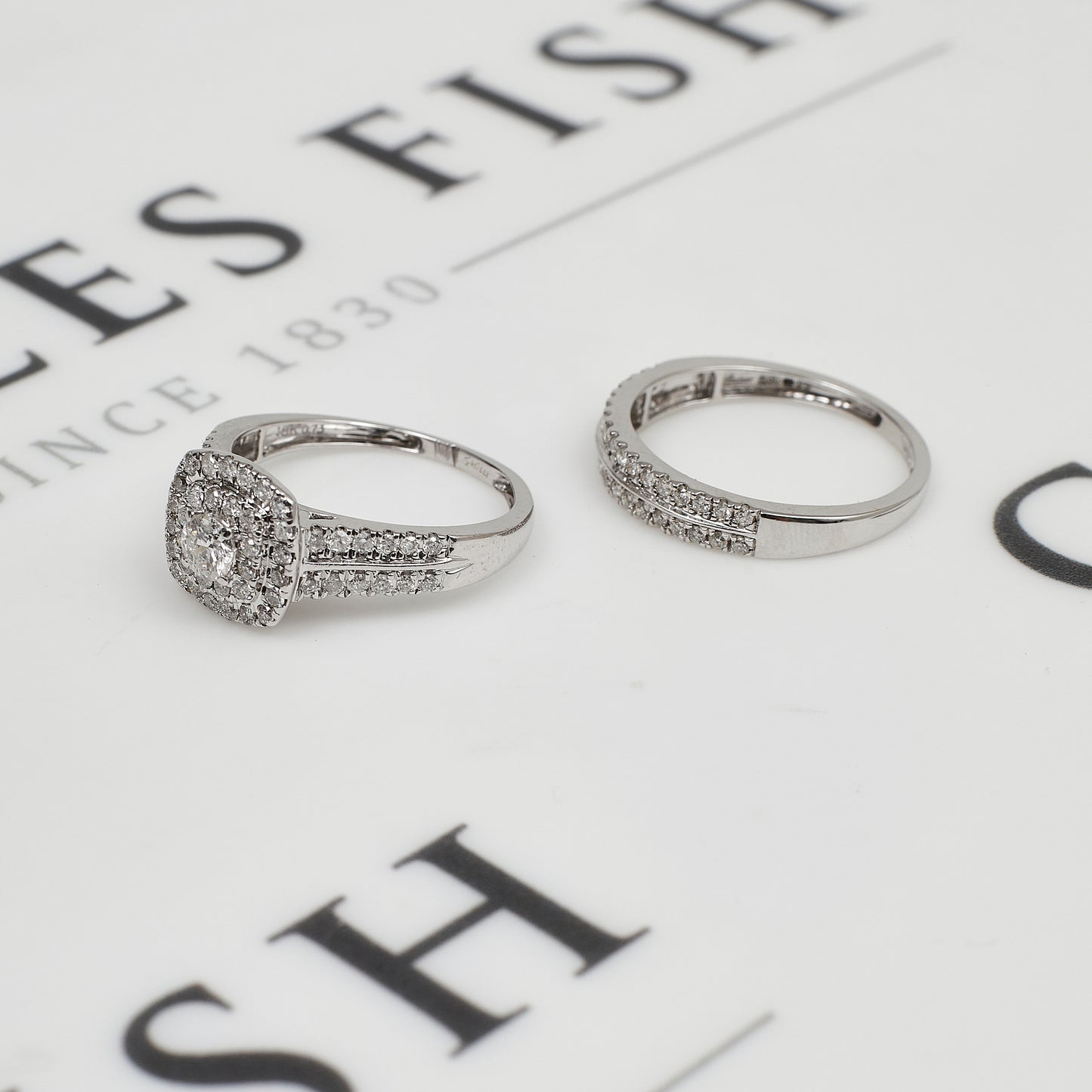 Pre-Owned 18ct White Gold Diamond Ring Wedding SET Size N.5