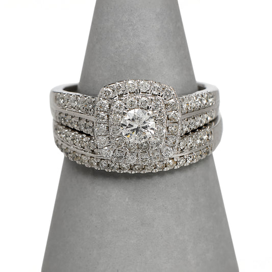 Pre-Owned 18ct White Gold Diamond Ring Wedding SET Size N.5