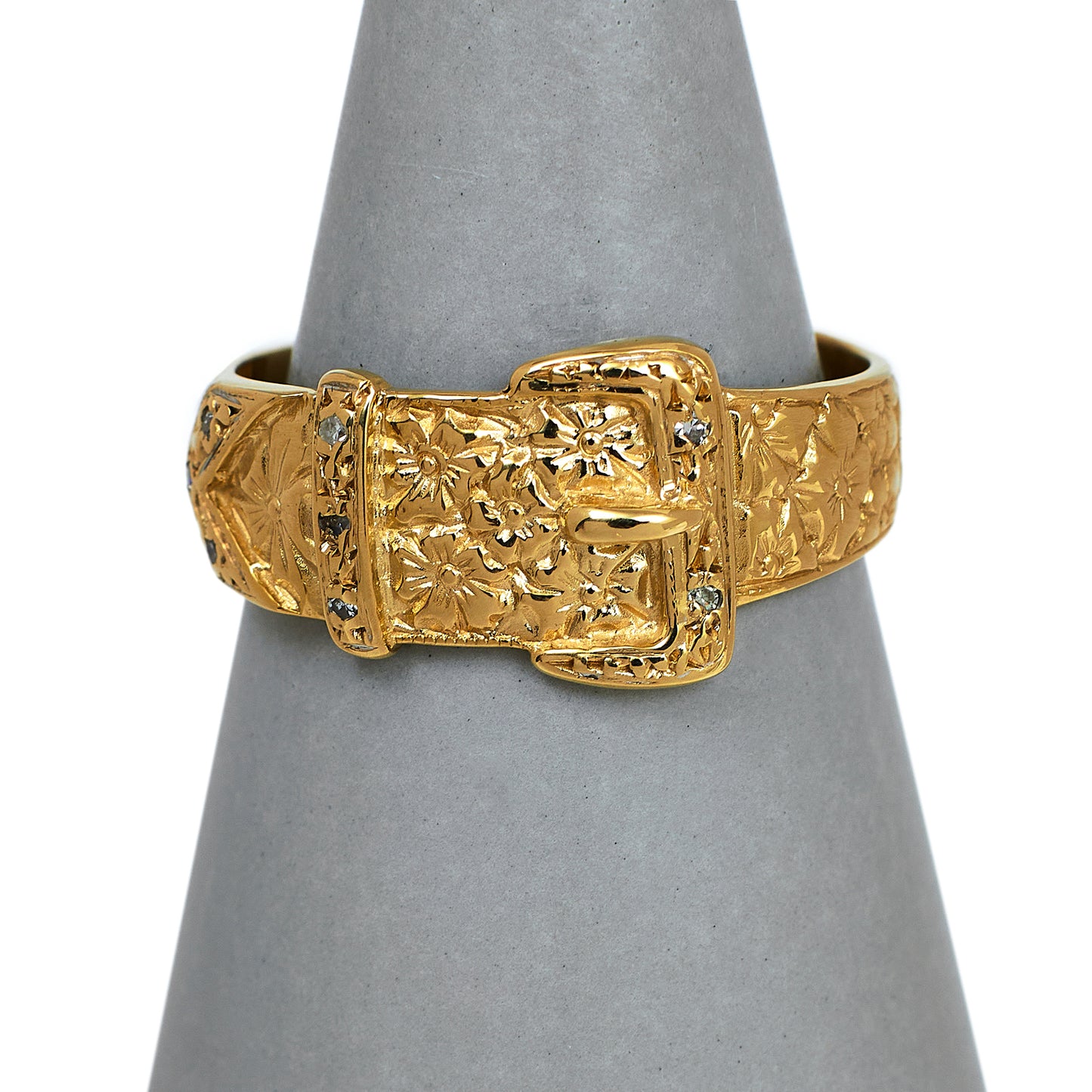 Pre-Owned 9ct Gold Mens Floral Pattern Buckle Ring Size X