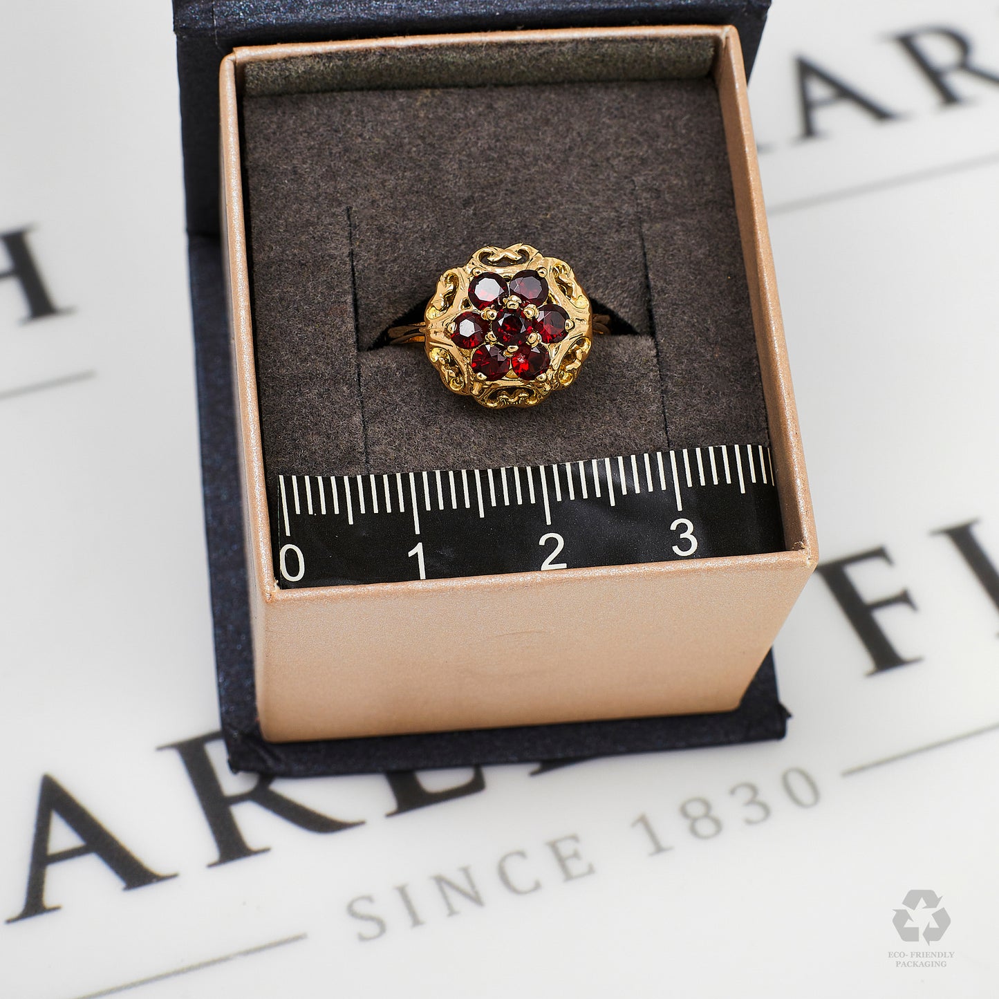 Pre-Owned 9ct Gold 7 Garnet Cluster Ring Size K
