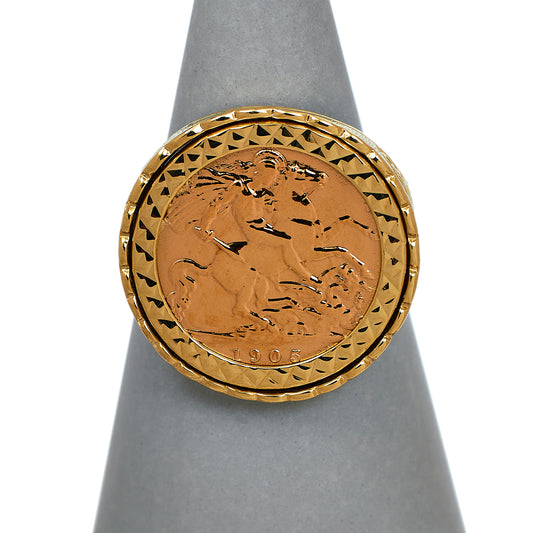 Pre-Owned 1905 Half Sovereign Coin & 9ct Gold Ring Mount