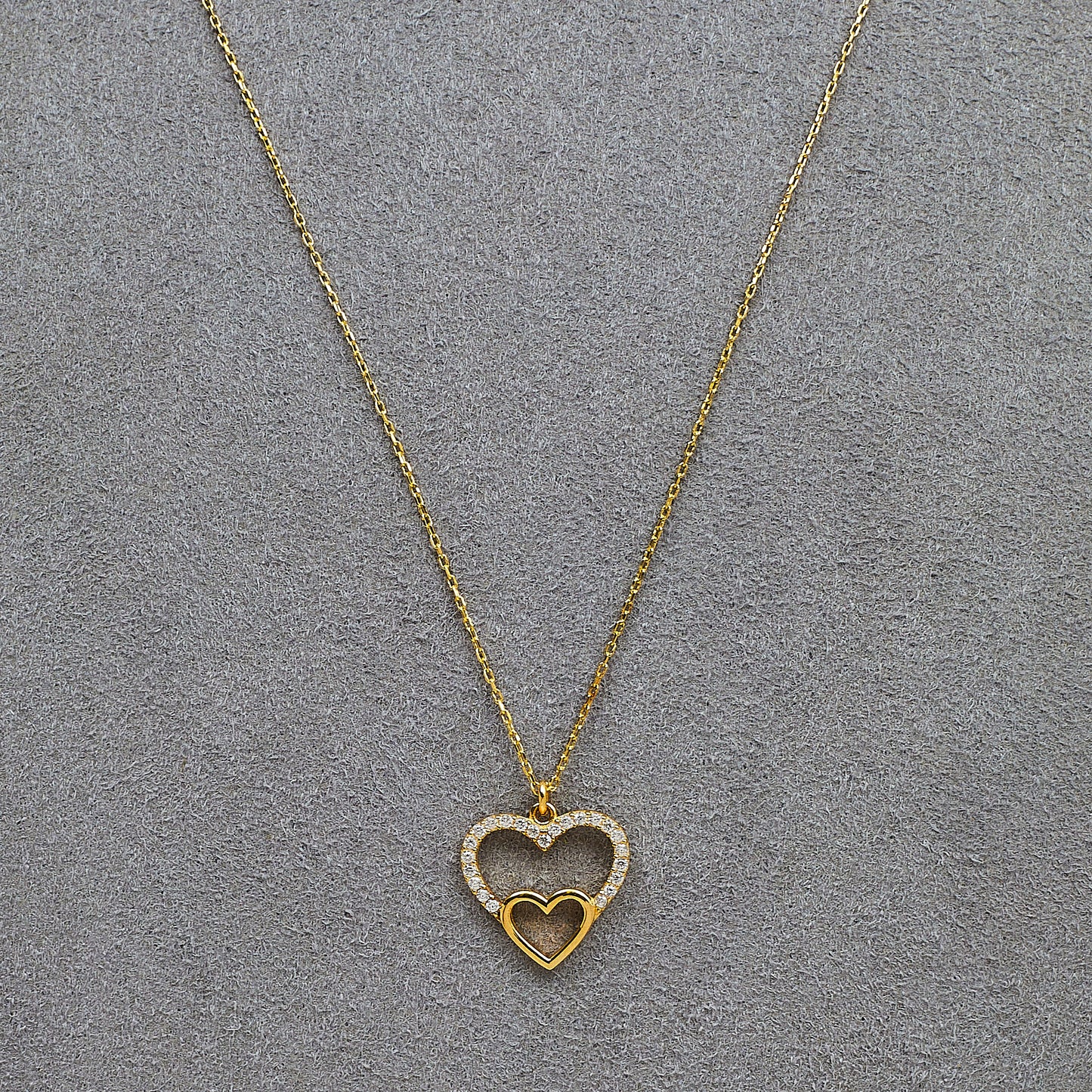 Pre-Owned 14ct Gold CZ Heart Pendant Necklace 18 Inch