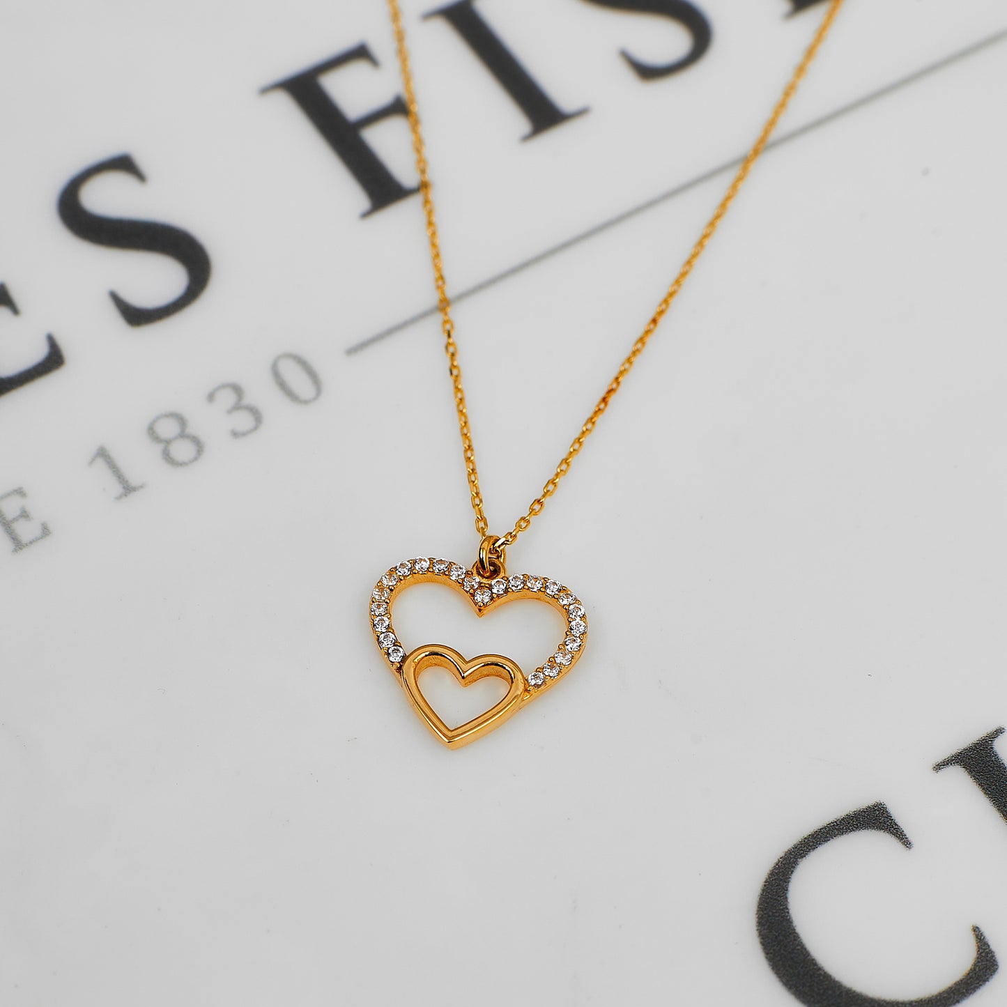 Pre-Owned 14ct Gold CZ Heart Pendant Necklace 18 Inch