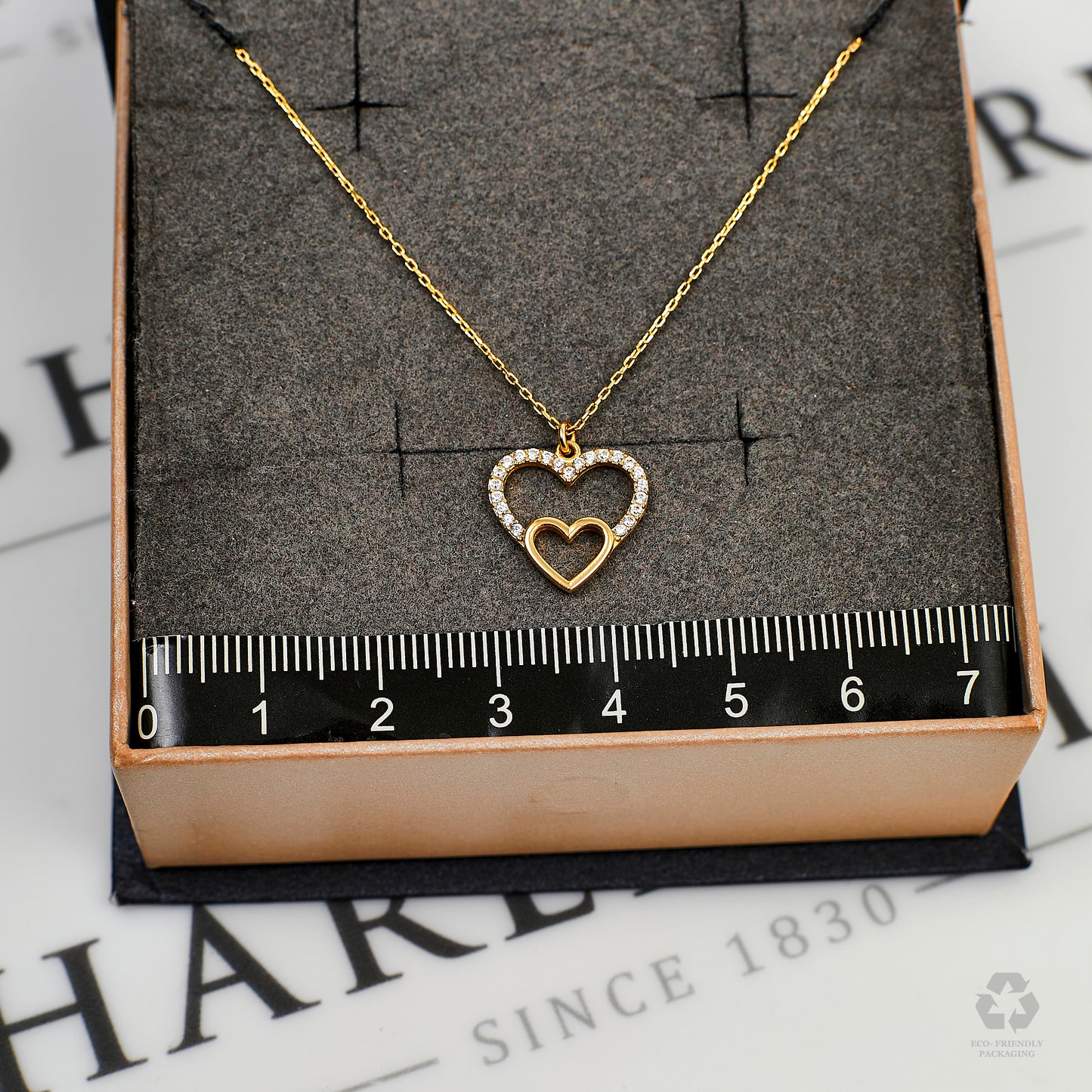 Pre-Owned 14ct Gold CZ Heart Pendant Necklace 18 Inch