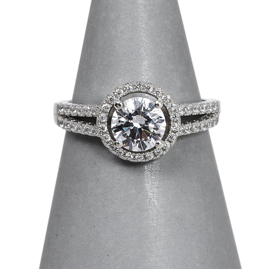 Pre-Owned Sterling Silver CZ Round Cluster Ring Size O.5