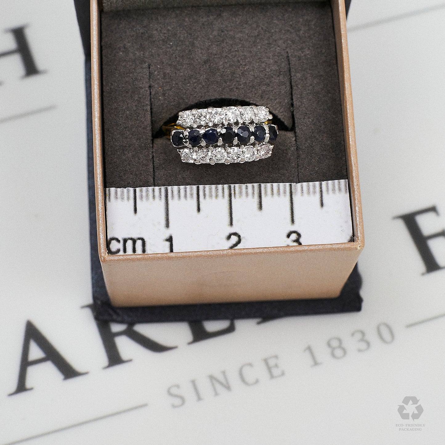 Pre-Owned 18ct Gold Sapphire & Diamond 3 Row Ring Size K