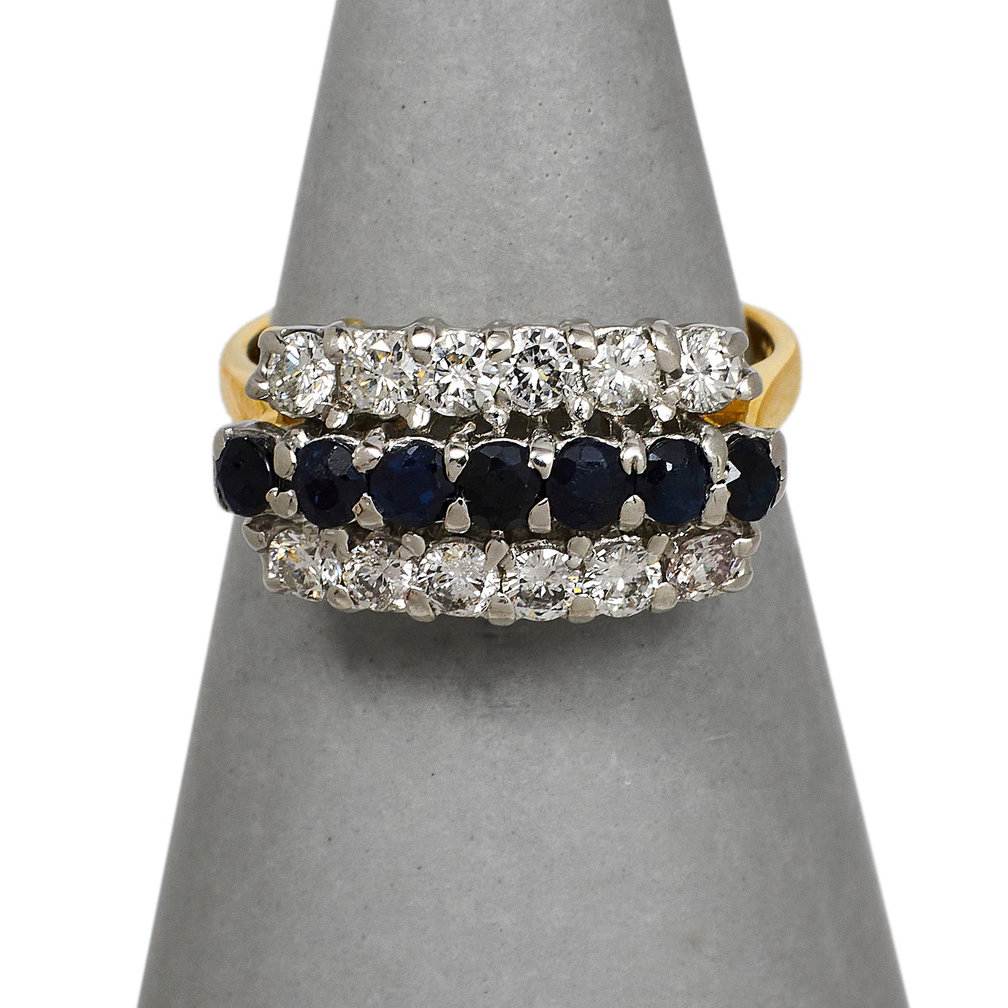 Pre-Owned 18ct Gold Sapphire & Diamond 3 Row Ring Size K