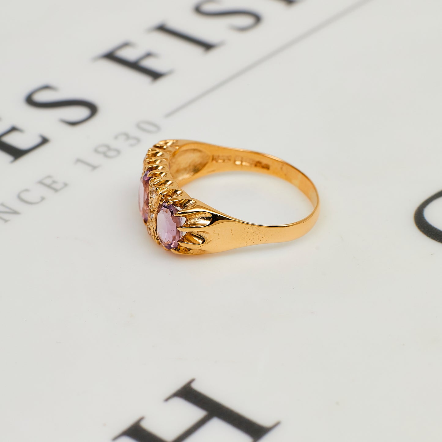 Pre-Owned 9ct Gold 3 Amethyst & 6 CZ Dress Ring Size U