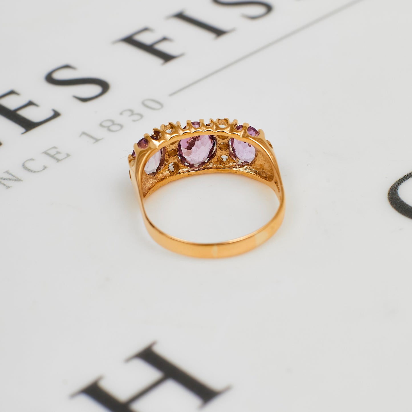 Pre-Owned 9ct Gold 3 Amethyst & 6 CZ Dress Ring Size U