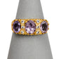 Pre-Owned 9ct Gold 3 Amethyst & 6 CZ Dress Ring Size U