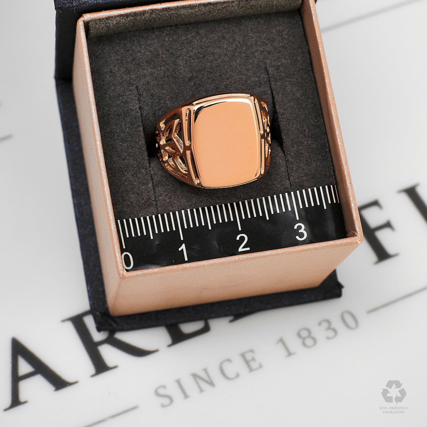 Pre-Owned 14ct Rose Gold Rectangle Signet Ring Size N.5