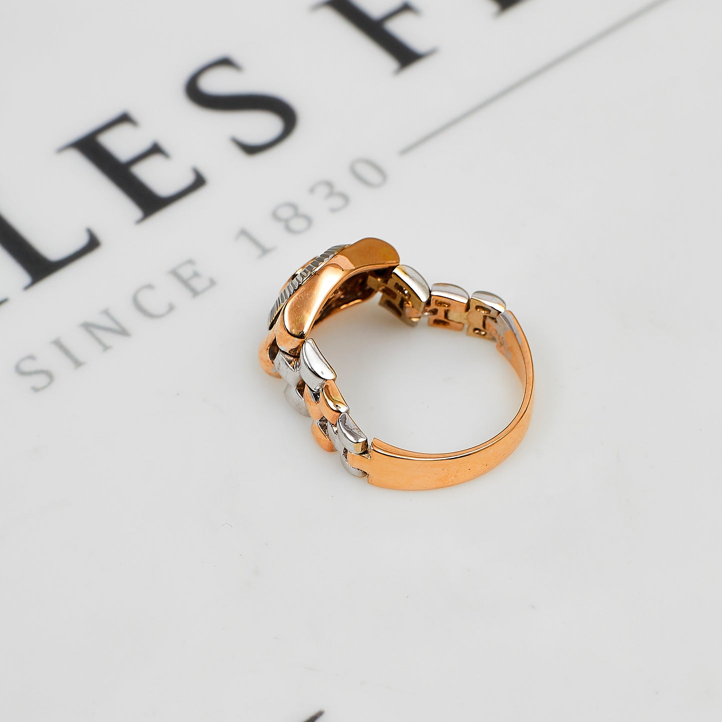 Pre-Owned 14ct Gold Mens CZ Cluster Flexi Watch Link Ring
