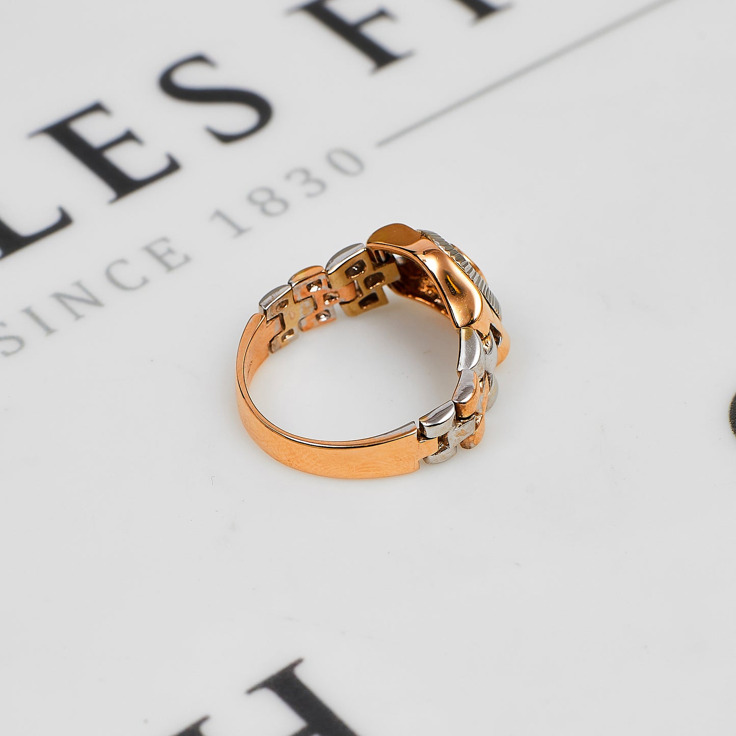 Pre-Owned 14ct Gold Mens CZ Cluster Flexi Watch Link Ring
