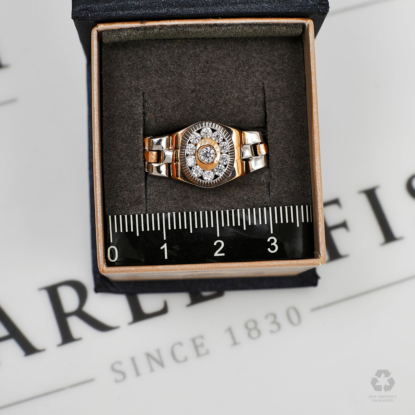 Pre-Owned 14ct Gold Mens CZ Cluster Flexi Watch Link Ring