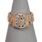 Pre-Owned 14ct Gold Mens CZ Cluster Flexi Watch Link Ring