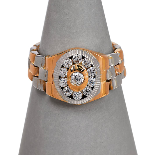 Pre-Owned 14ct Gold Mens CZ Cluster Flexi Watch Link Ring