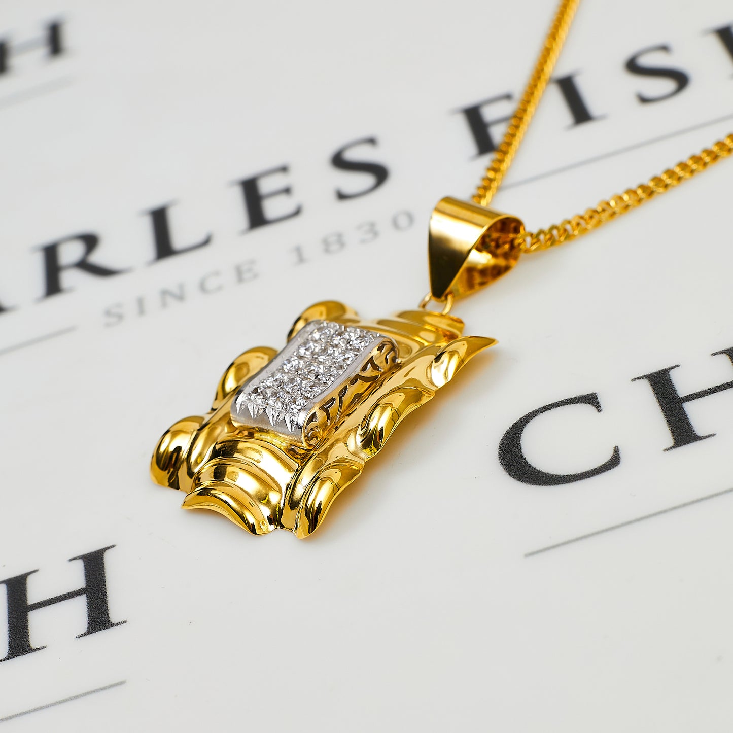 Pre-Owned 18ct Gold CZ Set Statement Rectangle Pendant