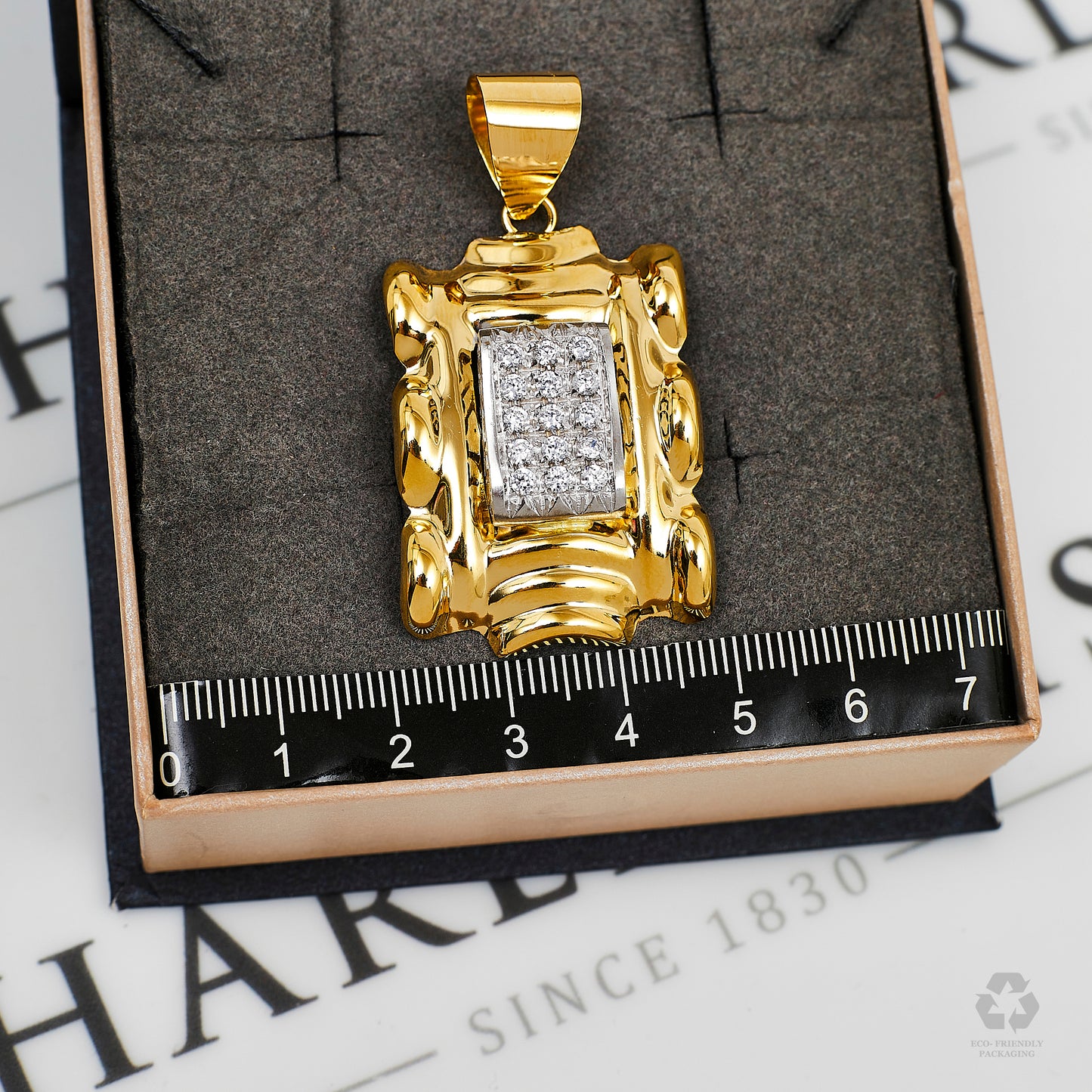 Pre-Owned 18ct Gold CZ Set Statement Rectangle Pendant