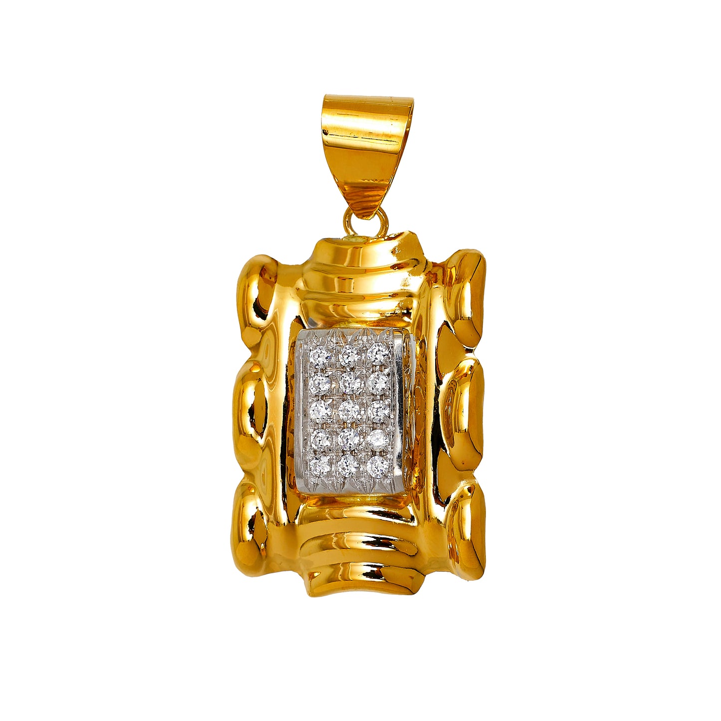Pre-Owned 18ct Gold CZ Set Statement Rectangle Pendant