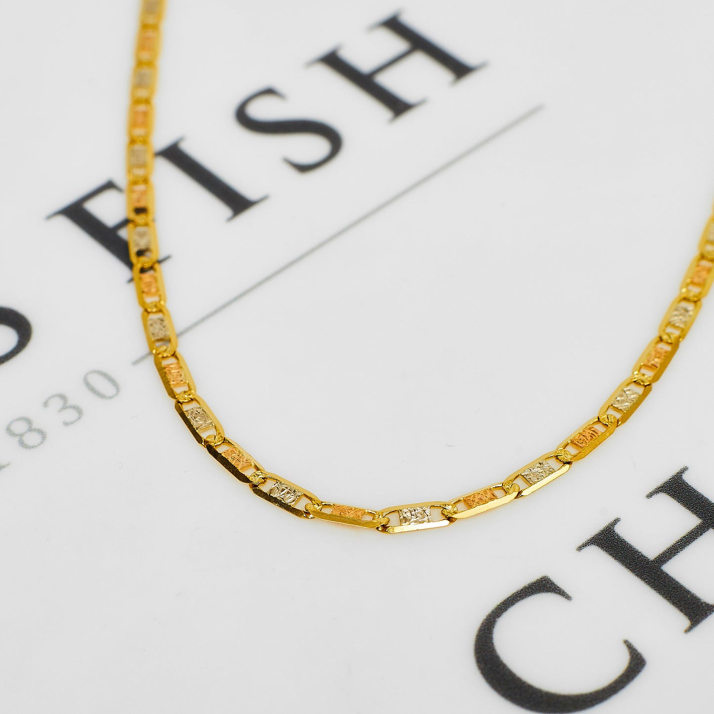 Pre-Owned 18ct Gold Tricolor Anchor Chain Necklace 24 Inch