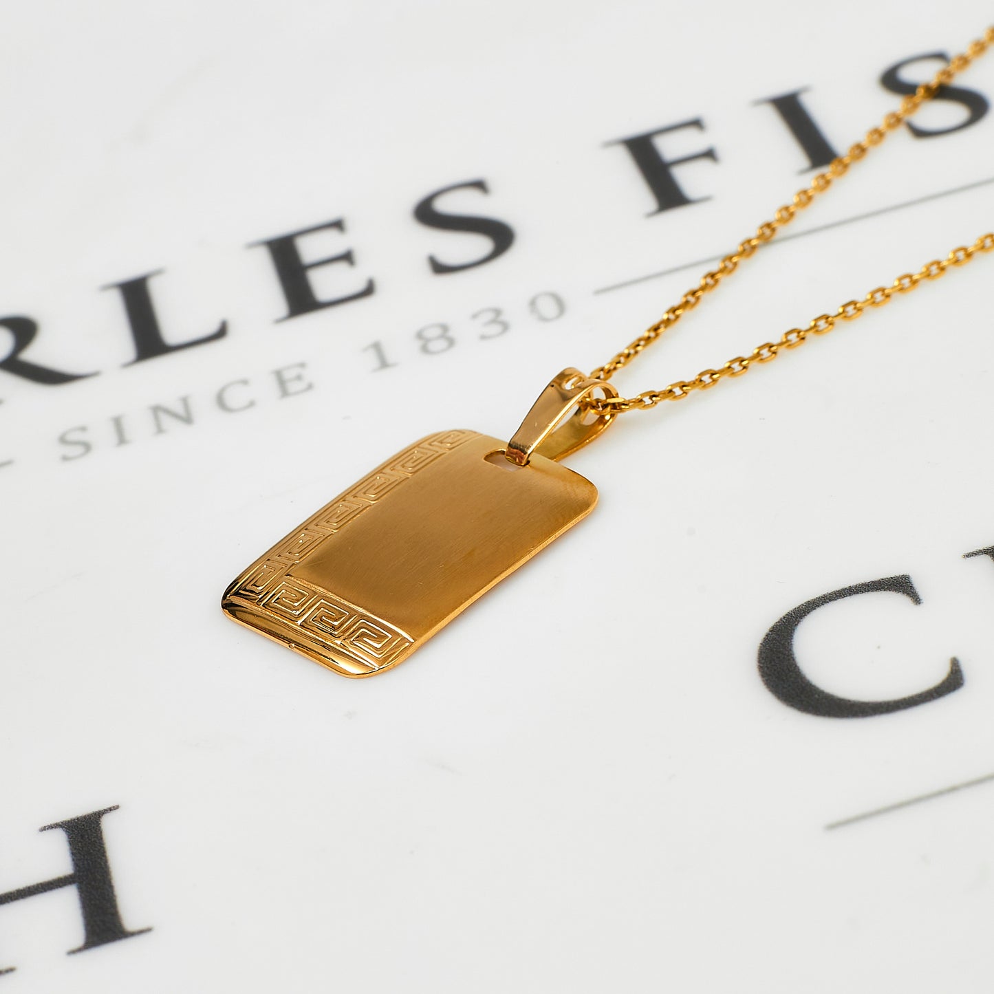 Pre-Owned 18ct Gold Greek Key Rectangle Pendant