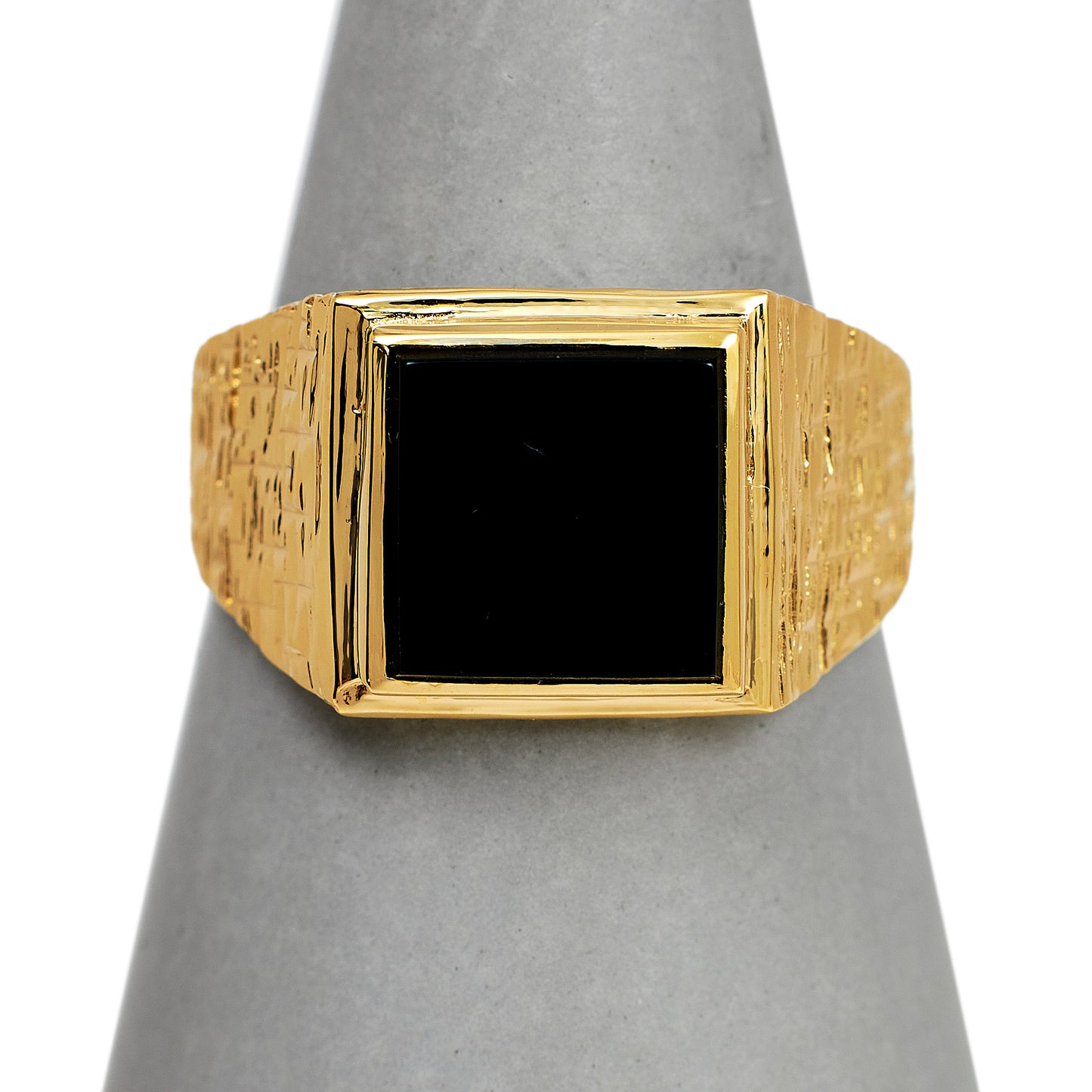 Pre-Owned 9ct Gold Mens Square Onyx Signet Ring Size U.5