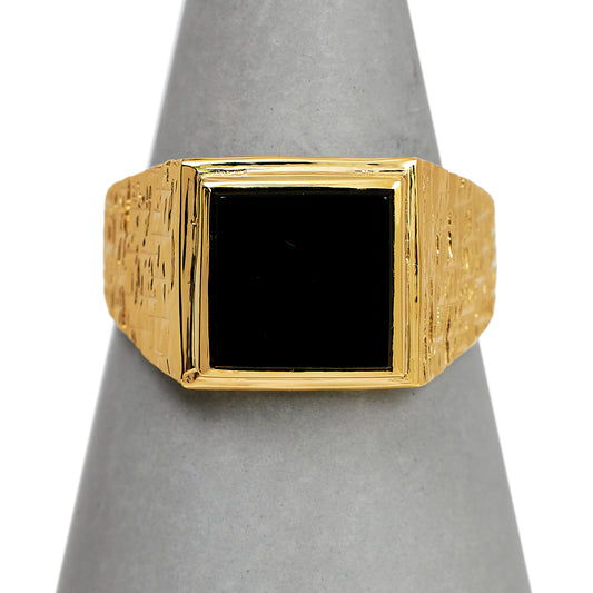 Pre-Owned 9ct Gold Mens Square Onyx Signet Ring Size U.5