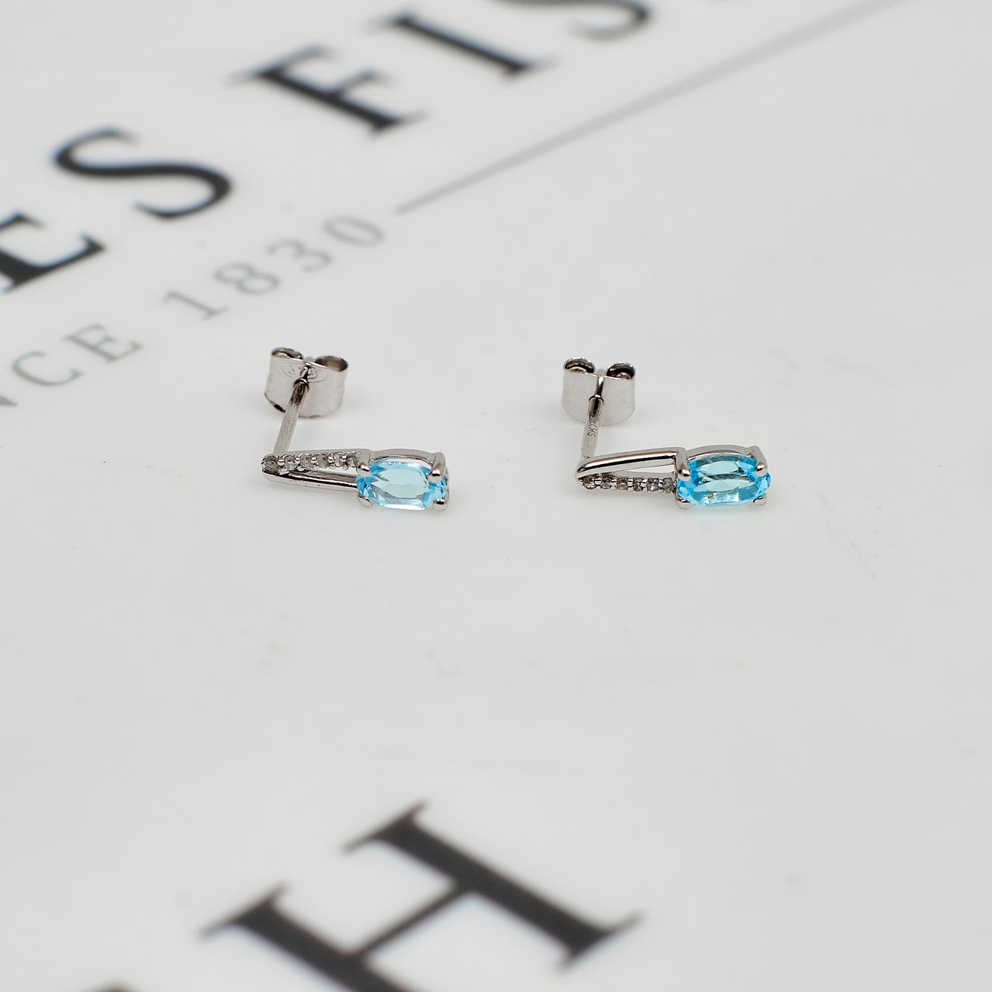 Pre-Owned 9ct White Gold Topaz & Diamond Stud Earrings