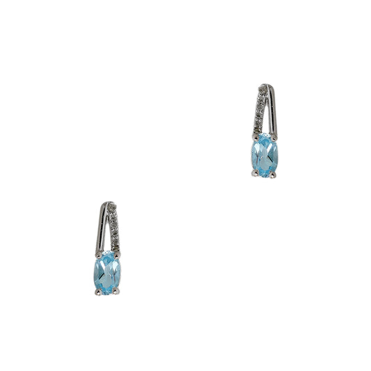 Pre-Owned 9ct White Gold Topaz & Diamond Stud Earrings