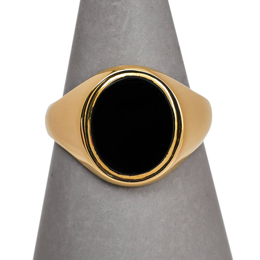 Pre-Owned 9ct Gold Oval Mens Onyx Signet Ring Size U
