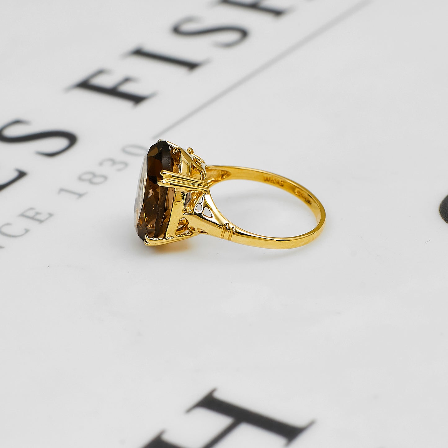 Pre-Owned 9ct Gold Oval Smokey Quartz Ring Size J