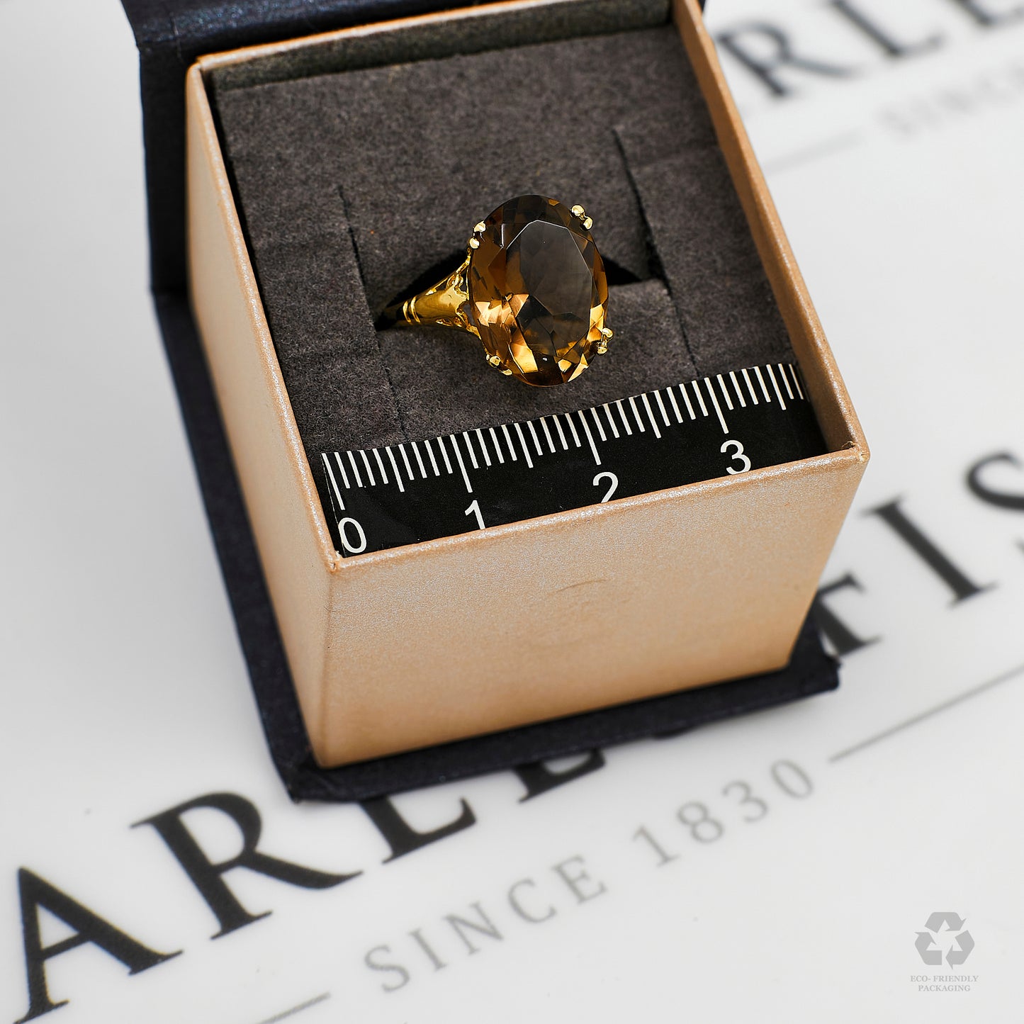 Pre-Owned 9ct Gold Oval Smokey Quartz Ring Size J