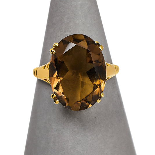 Pre-Owned 9ct Gold Oval Smokey Quartz Ring Size J